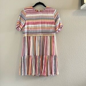 Striped Flounce-Hem Mini Dress